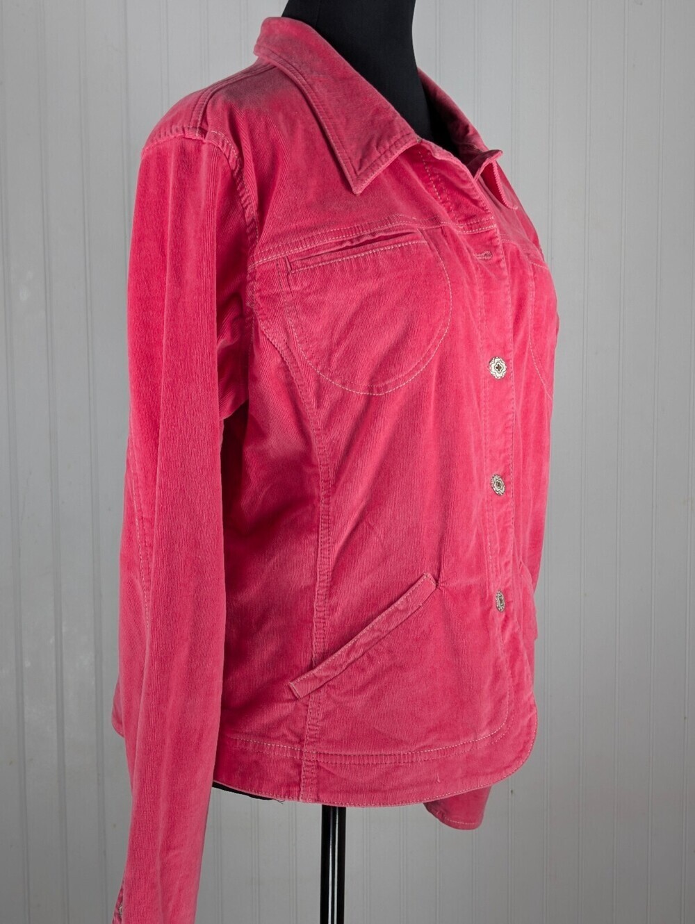 French Cuff Pink Fine Wale Corduroy Button Front Jacket Shacket Size XL - Picture 2 of 10